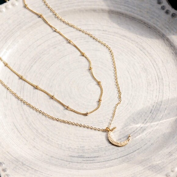 Gold Pendant Necklace Choker 14K Gold Plated Moon Phase Jewelry for Women - Picture 5 of 7